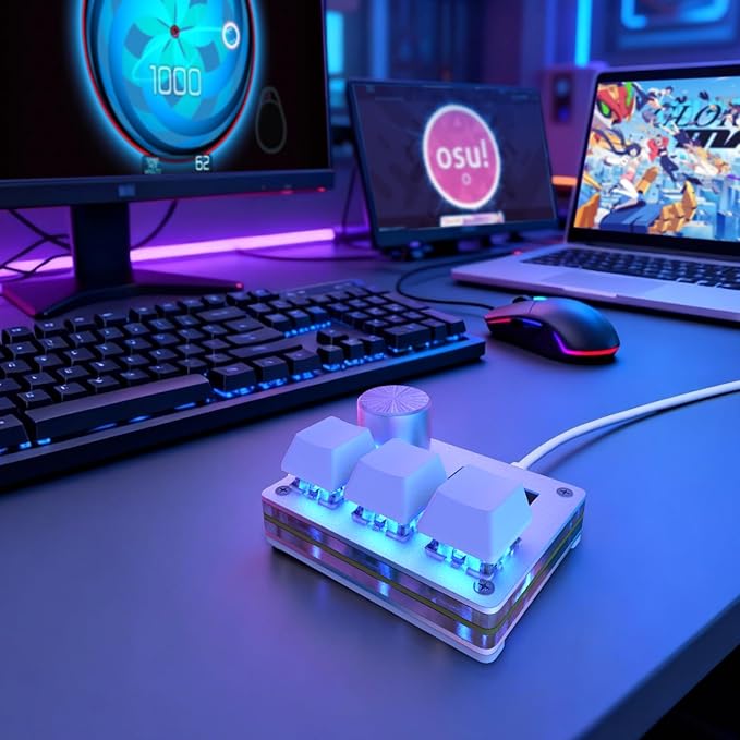 O3C Rapid Trigger Hall Effect Keyboard Suitable for OSU and Geometry Dash Rhythm Game Macro Keypad with Magnetic Linear Switches (White, Gateron Jade Pro Green Switch)