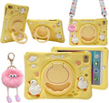 3D Cute Press Duck Case for iPad mini 1st 2nd 3rd 4th 5th Gen 7.9 inch,Kawaii Cartoon Character Duck Soft Silicone Rotating Stand Case with Lanyard for Kids Teens Girls Women