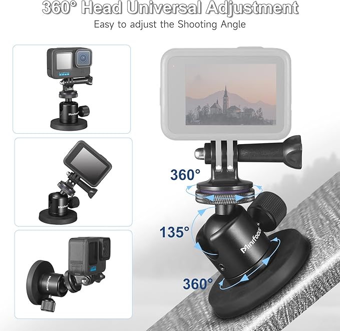 Magnetic Camera Mount for Action Camera, Super Strong Rubber Magnet with 360° Rotation Ball Head, 1/4"-20 Male Thread Screw, Magnet Camera Stand for GoPro, Insta 360, DJI Osmo Action Nano