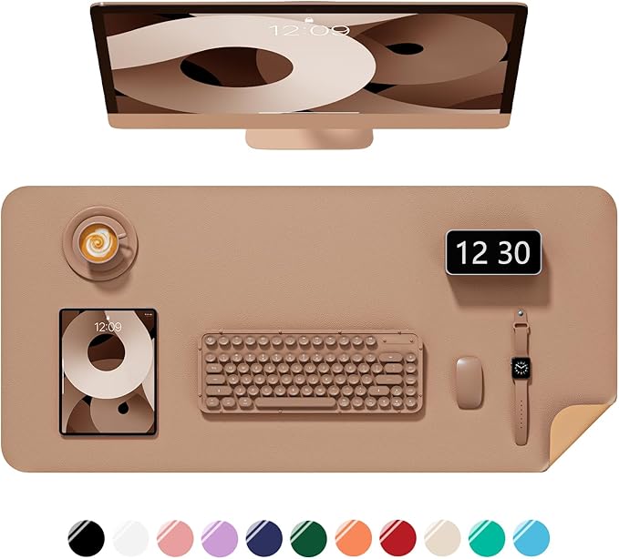Desk Pad, 30" x 14" PU Leather Non-Slip Desk Mat Large Mouse Pad for Desktop, Waterproof Laptop Computer Writing Mat for Office, Home, Work, Gaming, Champagne Gold