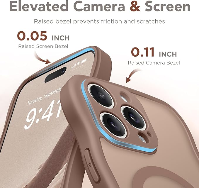 CAPRARO Cute for iPhone 15 Pro Max Case, Compatible with MagSafe, [Curly Wave Edge] [Full Camera Protection] [14 FT Drop Protection] Magnetic Phone Case for 15 Pro Max 6.7 Inch, Brown