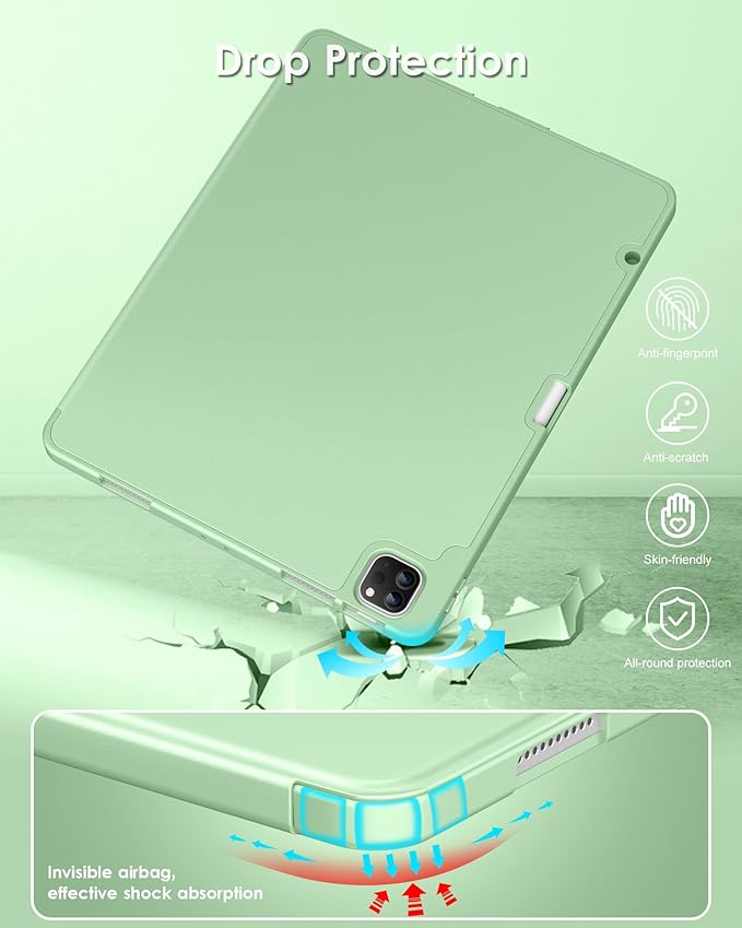 DTTO for iPad Air 13 Inch Case M4/M3/M2 2026/2025/2024, iPad Pro 12.9 Inch Case (6th/5th/4th/3rd Gen), Smart Slim Trifold Stand Soft Cover with Pencil Holder, Matcha Green