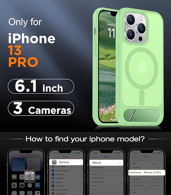 Magnetic Compatible with iPhone 13 Pro Case, [Built-in Invisible Kickstand][Compatible with MagSafe][Military Grade Shockproof] Slim Translucent Matte Phone Case for iPhone 13 Pro 6.1"