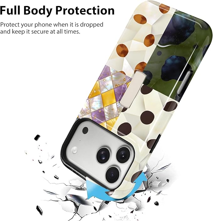 KANGHAR Compatible with iPhone 17 Pro Case, Support for MagSafe, Silicone Checkered Spot Cute Pattern, Finger Hold Wristband Kickstand Camera Protection Soft Slim Phone Case for Girls Women -Colorful