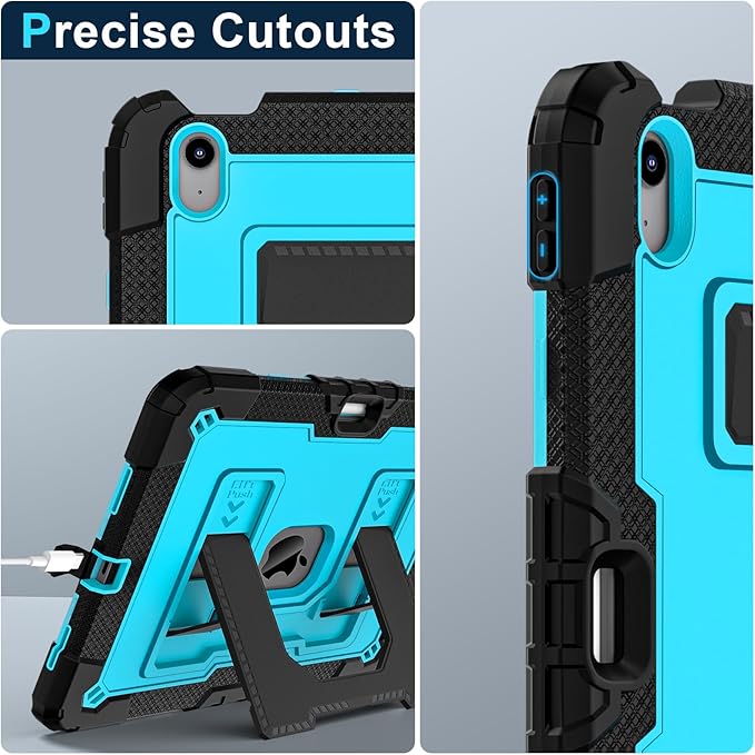 Kids Friendly Case for iPad Air 11 Inch M4 M3 M2 2026/2025/2024 Case with Pencil Holder & Shoulder Strap, Military Grade Shockproof Kickstand Hard Shell Protective Cover,Black+Blue