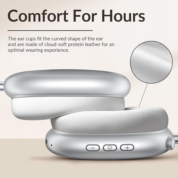 Wentronic Y02 Active Noise Cancelling Headphones,60H Battery,5 EQ Music Modes,Hi-Res Audio,Deep Bass,Foldable Wireless Over Ear Bluetooth 5.4 Headset,Breathable Leather Earpads (Silver)