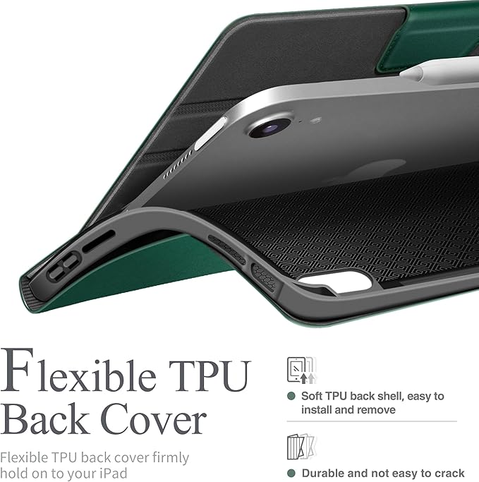 auaua Case for iPad mini 7 (A17 Pro), iPad mini 7th/6th Generation (2024/2021 8.3-inch), with Front Pocket Pencil Holder, Typing Angle Muti-Stand Magnetic Closure Auto Sleep/Wake (Green)