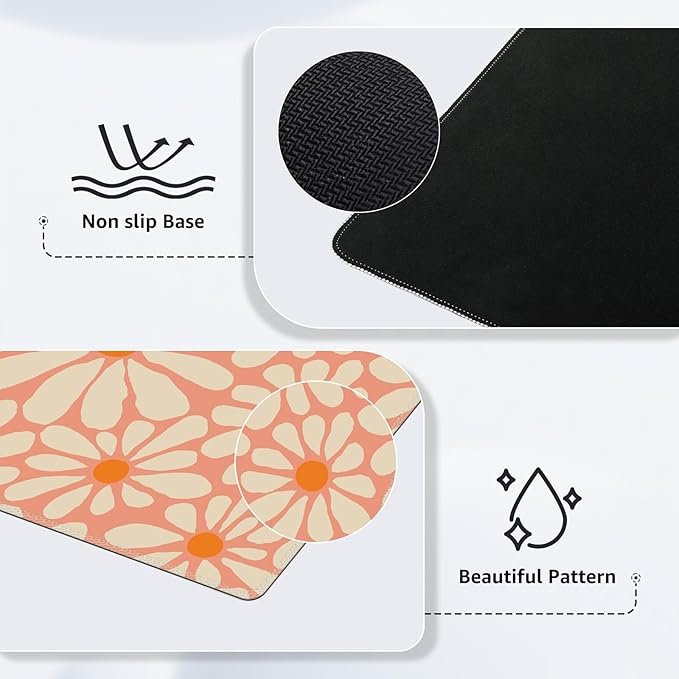 iCasso Desk Mat, Desk Matt for Desktop, Cute Desk Pad Mat, XXL Large Mouse Pad for Desk, Anti-Slip Big Mousepad with Stitched Edges, Keyboard Pad Mouse Mat for Computer, Work, Gaming (Orange Floral)