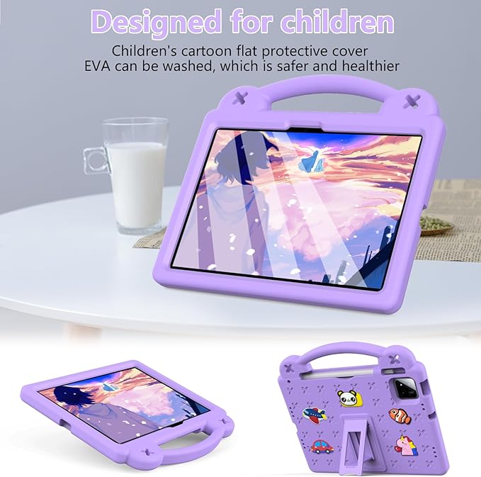 AKABEILA Compatible with Xiaomi Pad 7/Xiaomi Pad 7 Pro 11.2 inch 2024/Xiaomi Pad 8 2025 11.2 inch Tablet Case, Kids Friendly Universal Protective Case with Shoulder Strap & Stand Handle Light Purple