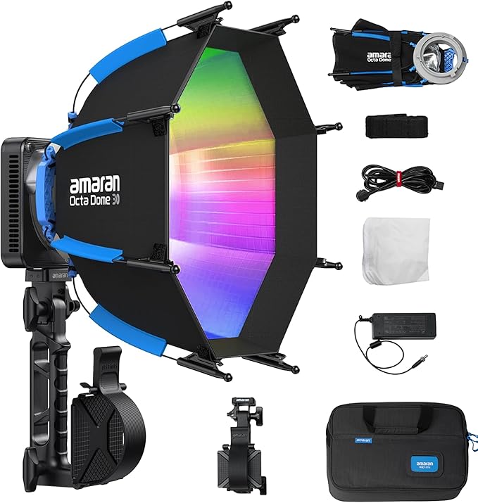 Amaran Ray 60c RGB Video Light,60W Portable Studio Photography Light CCT 1,800K-20,000K with Softbox Portable Bag for YouTube,TikTok,Live Streaming,Weddings,Vlog