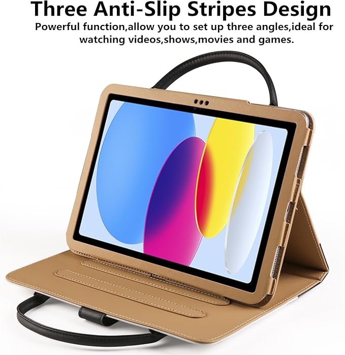 Cute Case for iPad 11 inch (A16) 2025 / 10th Generation 10.9 inch 2022, iPad 10 / 11th Gen Case, Slim Handbag Leather Protective Cover with Stand Hand Strap Pocket for Girls Woman Kids,Black