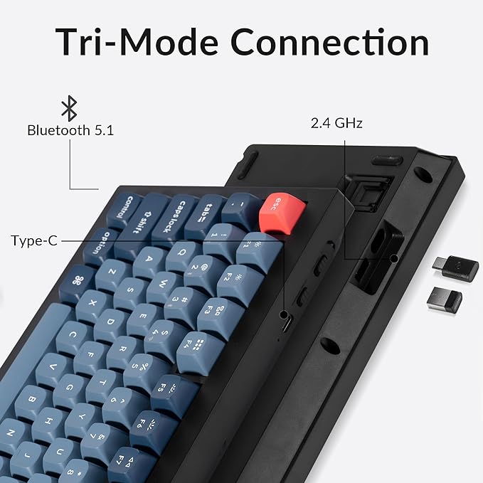 Keychron V3 Max TKL Wireless Mechanical Keyboard, QMK/VIA RGB Bluetooth/2.4 GHz/Wired, 87 Keys Hot-Swappable with Gateron Red Switch, Compatible with Mac Windows Linux