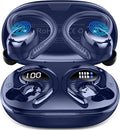 Hupoaf Wireless Earbuds Sport, 2025 Bluetooth 5.4 Headphones with Earhooks, 50H Stereo Deep Bass Over Ear Buds with 4 ENC Noise Canceling Mics, IP7 Waterproof Earphones for Running Workout Gym -Blue