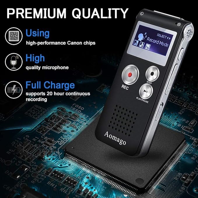 64GB Digital Voice Recorder Voice Activated Recorder for Lectures, Meetings, Interviews Aomago Audio Mini Recorder Portable Tape Dictaphone with Playback, USB, MP3