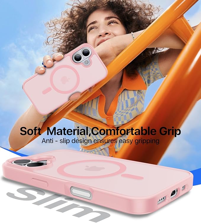 Magnetic for iPhone 16 Case, [Compatible with MagSafe][Military-Grade Drop Protection][Anti-Yellowing] Shockproof Protective Translucent Matte Cover for iPhone 16 Phone Case,Pink