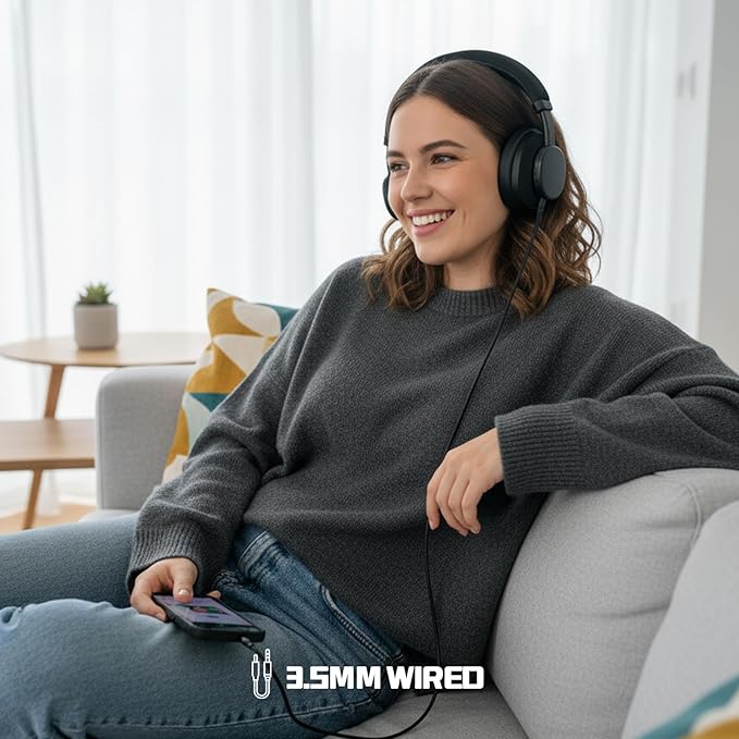 Bluetooth Headphones Over The Ear, Noise Cancelling Headphones Wireless Bluetooth with Microphone, Over Ear Headphone Noise Cancelling 65h Playtime, Clear Calls, Comfort Fit for Travel