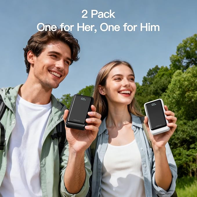 2026 2-Pack 10000mAh Portable Charger with Built in 4 Cables, PD 20W Travel Essentials Battery Pack, 5 Outputs 2 Inputs Slim Power Bank for iPhone 17/16/15/14, Samsung Galaxy S23/22, Pixel etc