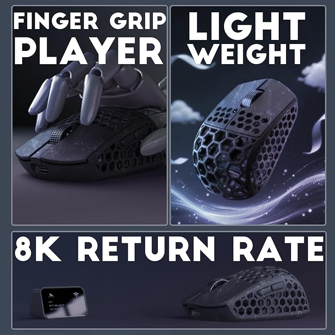 Darmoshark M5Air Mini Fingertip Grasp Gaming Mouse Carbon Fiber,Tri-Mode 8K/Bluetooth Mouse Up to 30000DPI,PAW3950 Optical Sensor Lightweight 31g,5 programmable Button,Computer Mouse for Laptop,PC,Mac