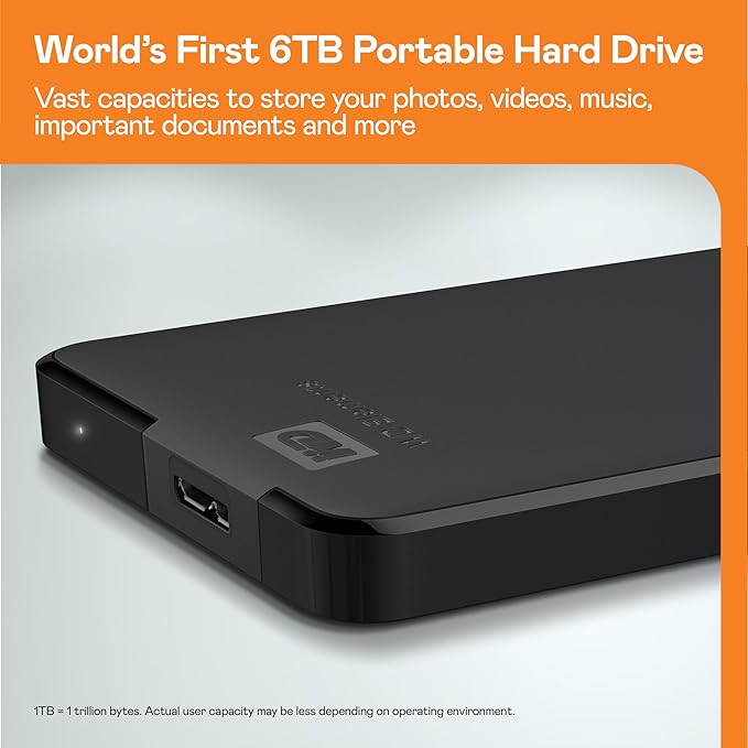 Western Digital WD 1TB Elements Portable External Hard Drive for Windows, USB 3.2 Gen 1/USB 3.0 for PC & Mac, Plug and Play Ready - WDBUZG0010BBK-WESN