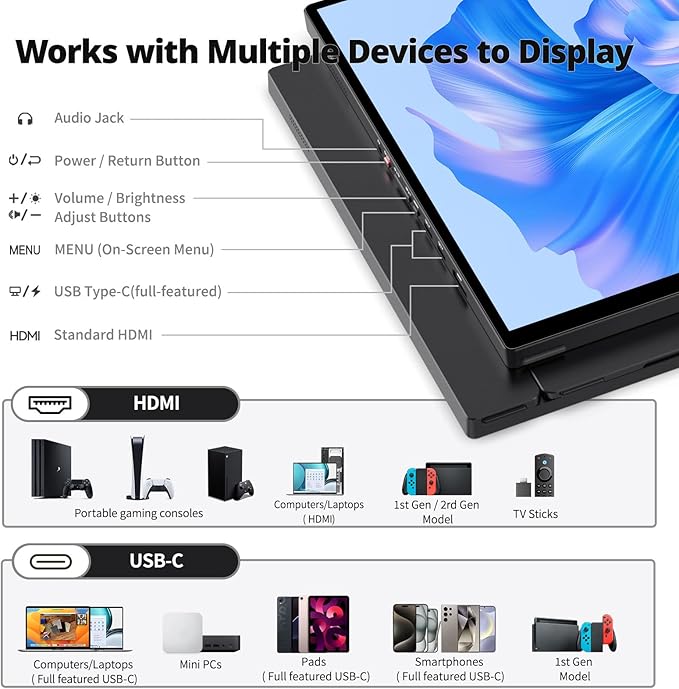 Intehill 16" 120Hz Touchscreen Portable Monitor, Portable Gaming Monitor w/Stand & Speakers, 16:10 Display with Full Laminated Tempered Glass, Touch Screen Travel Monitor for Laptop, T16PB (Black)