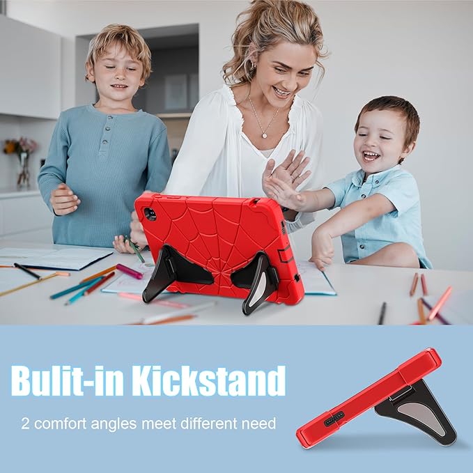 AKABEILA Compatible with Samsung Galaxy Tab A7 Lite 8.7 inch T225/T220(2021) Tablet Case，Lightweight Shockproof Rugged Protective Cover with Kickstand for Kids Children Boys Babies Red Black