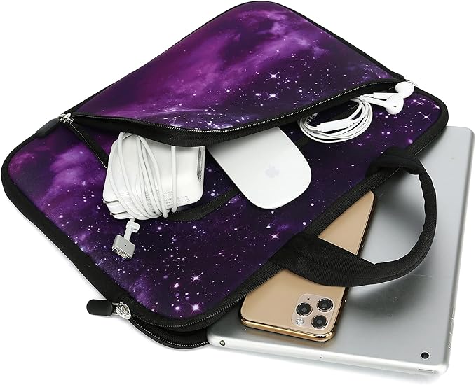 14 15 15.4 15.6 inch Laptop Handle Bag Computer Protect Case Holder Notebook Sleeve Neoprene Cover Soft Carrying Case with Extra Pockets for Dell Lenovo Toshiba HP Chromebook ASUS Acer(Purple Galaxy)