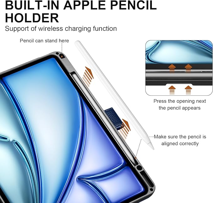 Genuine Leather Case for iPad Air 13 inch M4 2026/M3 2025/M2 2024, with Pencil Holder and Adjustable Stand, Magnetic Closure, Auto Wake/Sleep Cover | Blue