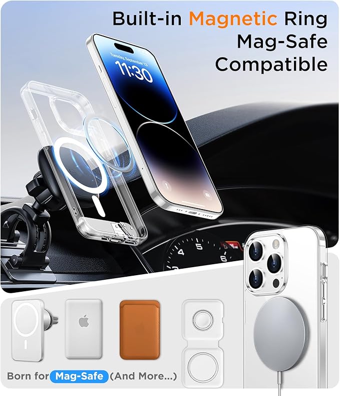 Magnetic Compatible with iPhone 14 Pro Case, [Built-in Invisible Kickstand][Compatible with MagSafe] [Military Grade Shockproof] Slim Thin Phone Case for iPhone 14 Pro 6.1