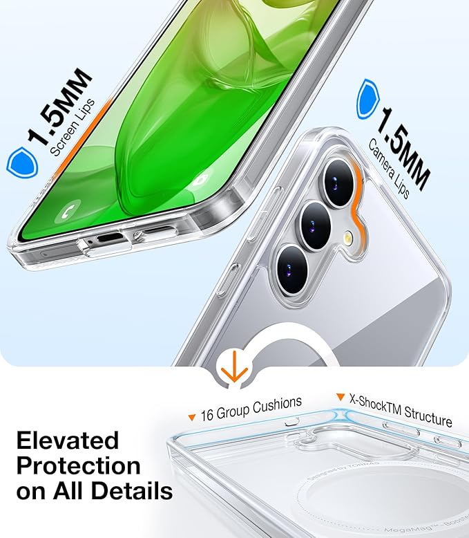 TORRAS Magnetic Shockproof for Samsung Galaxy S25 Plus Case, [Compatible with MagSafe][4X Military Grade Protection][Anti-Yellowing] Magnetic Slim Clear for Samsung S25+Plus Case, Diamond Clear
