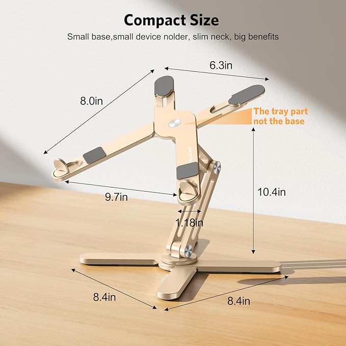 OMOTON 360° Rotating Laptop Stand Riser for Desk, Ergonomic Foldable Computer Stand Adjustable Height Angles for Collaborative Work, Easy Storage Fit Macbooks,All Laptops up to 16 inches, Gold
