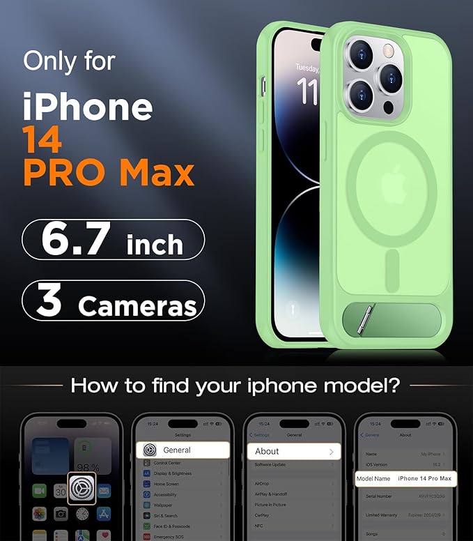 Magnetic Compatible with iPhone 14 Pro Max Case, [Built-in Invisible Kickstand][Compatible with MagSafe] [Military Grade Shockproof] Slim Translucent Matte Phone Case for iPhone 14 Pro Max 6.7"