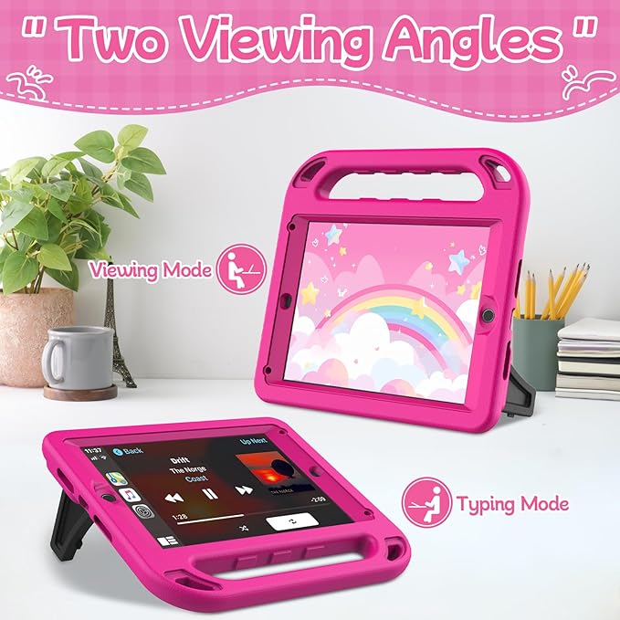 BMOUO Kids Case for iPad 6th/5th Generation (iPad 9.7-inch, 2017/2018), iPad 9.7/Air 2 Case with Screen Protector, Shockproof Handle Stand iPad 6th 5th Generation Cases for Kids, Rose