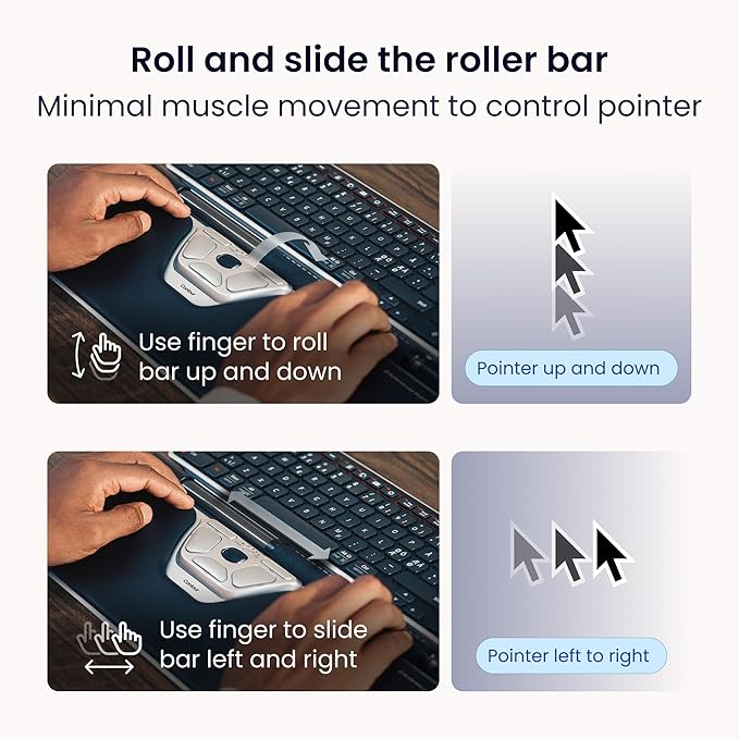 Contour RollerMouse Red Ergonomic Mouse for Shoulder Forearm Wrist Strain Relief for RSI Carpal Tunnel Centered Rollerbar 6 Customizable Buttons 10 Speed Settings Mac/PC Compatible - Wired - Plus