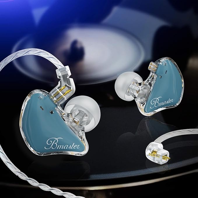 BASN Bmaster Triple Drivers in Ear Monitor Headphones, Professional Audio IEMs for Musicians Singers Drummers, with Two 2Pin Connector Cables and Protective Case (Blue)