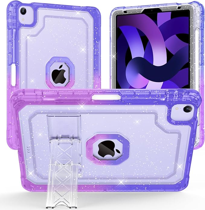 ZoneFoker Case for iPad Air 5th/4th Generation Case (2022/2020) 10.9'', for iPad Pro 11 Inch (4th/3rd/2nd/1st Gen), Hard Slim Cover for iPad Air 5 4 th with Pencil Holder/Stand, Purple to Blue Glitter
