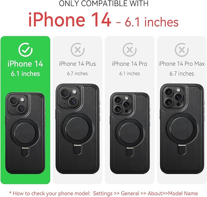 for iPhone 14 Case with Stand Compatible with Magsafe Slim PU Leather & Durable TPU Drop Proof Magnetic Kickstand Protective Phone Cover with Tempered Glass Screen Protector 6.1", Black
