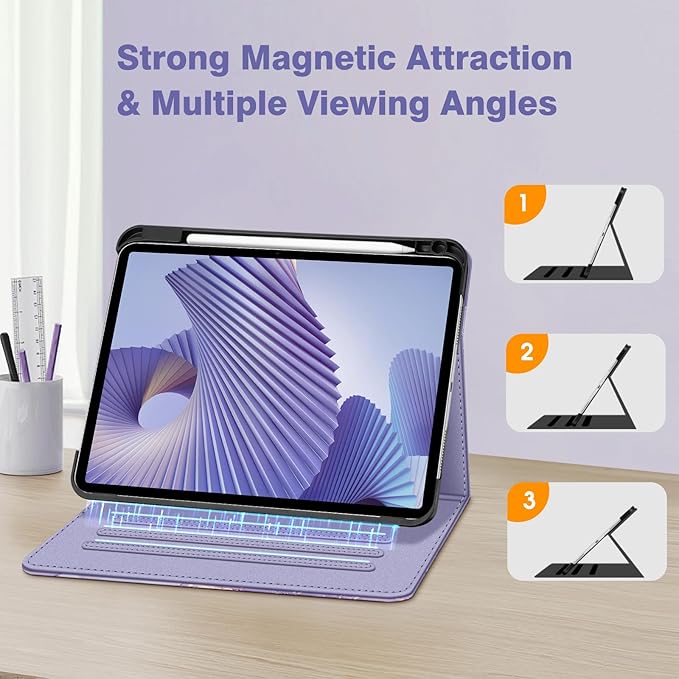Fintie Folio Case for iPad Pro 11-inch (M5) 2025 / (M4) 2024, Magnetic Multi-Angle Smart Stand Cover with Built-in Pencil Holder & Pocket, Auto Sleep/Wake, Lilac Marble