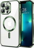Hython Magnetic Clear for iPhone 13 Pro Case with Camera Lens Protector [Compatible with MagSafe] Luxury Plating Edge Slim Soft TPU Cover Protective Phone Case for iPhone 13 Pro 6.1", Deep Green