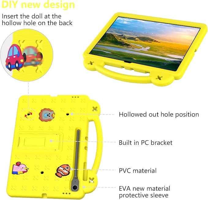 AKABEILA Compatible with Samsung Galaxy Tab A11+ 2025 Tablet Case, Kids Friendly Universal Lightweight Shockproof Protective Case with Shoulder Strap & Stand Handle Yellow