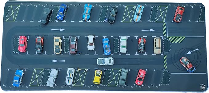 XXL 1/64 Scale Parking Lot Mouse Pad 90x40cm Non-Slip Rollable Desk Mat | Large Diorama Playmat for Hot Wheels, Matchbox, Mini GT, Tarmac, Inno64 and Diecast Car Collectors, Kids and Gamers