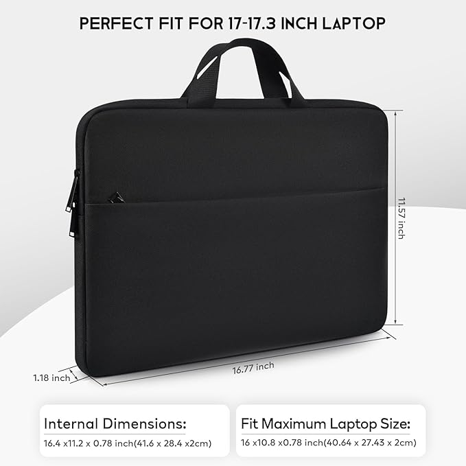 17 17.3 inch Laptop Sleeve Case for 2026 2025 HP 17 inch Touchscreen Computer, HP Envy/Pavilion, Shockproof-Padded Travel Carrying Laptop Bag with Accessory Pockets, Black