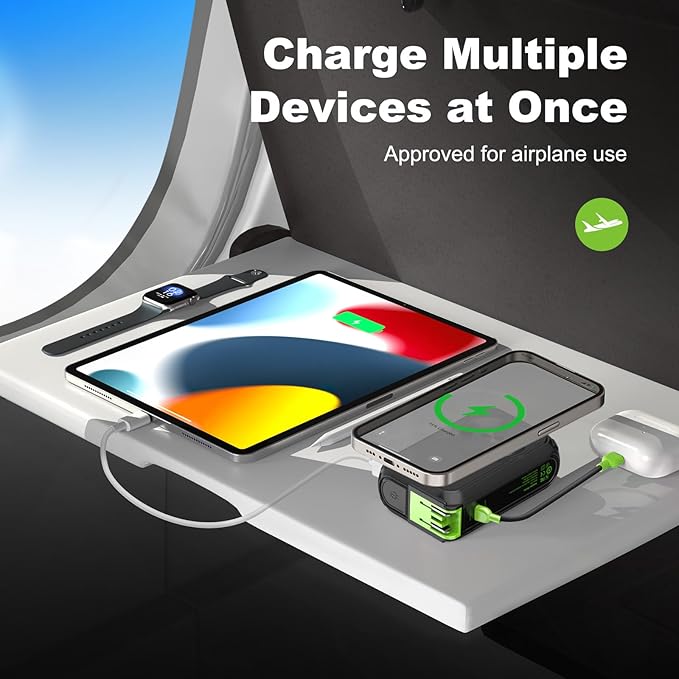 P05 Portable Charger, Magnetic Power Bank, Small Wireless PowerBank, Battery Pack 20000mAh Travel Essentials Fast Charging With Built in Cable, Foldable Wall Plug for iPhone,Samsung,Andriod