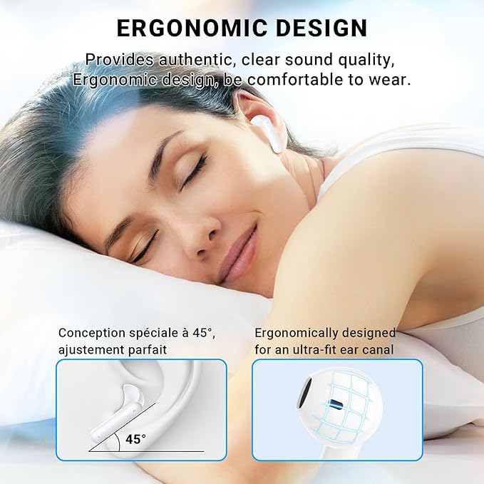 Wireless Earbuds, Bluetooth 5.4 Headphones with 42H Ultralight Ear Buds,Bluetooth Earbuds with 4 ENC Noise Cancelling Mics, HiFi Deep Bass Dual LED Display USB-C, Waterproof Earphones for Android iOS