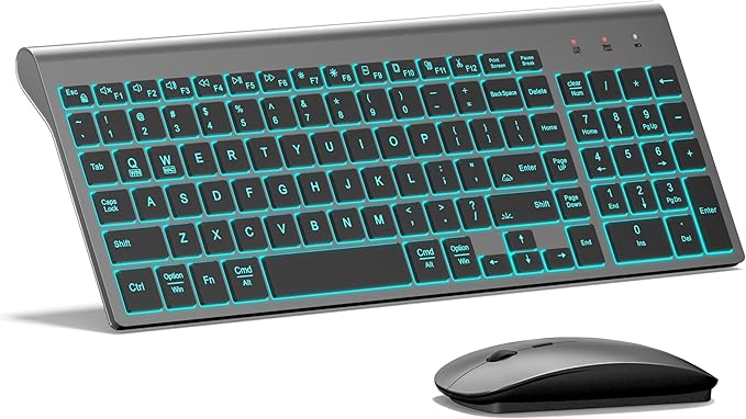 TopMate Wireless Keyboard and Mouse Ultra Slim Combo, 2.4G Silent Compact USB 2400DPI Mouse and Scissor Switch Backlit Keyboard Set, for PC/Laptop/Windows/Mac/Gaming - Gray Black