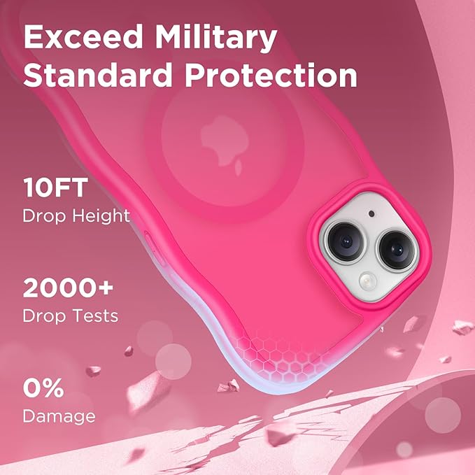 CAPRARO Cute for iPhone 13 Case & iPhone 14 Case, Compatible with MagSafe, [Curly Wave Edge] [Camera Protection] [14 FT Drop Protection] Magnetic for iPhone 13/14 6.1 Inch, Hot Pink