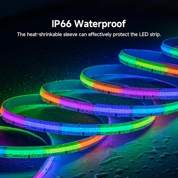 BTF-LIGHTING FCOB IP66 WS2811 IC RGB COB LED Strip 864LED/m Flexible High Density Color Chasing Uniform Light DC24V 24FT 24IC/m 12mm Width for DIY Lighting Projects(No Adapter or Controller)