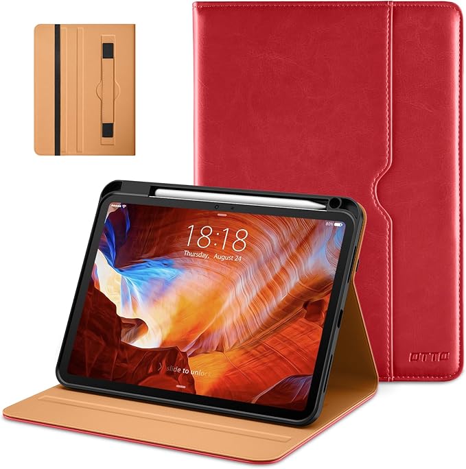 DTTO for iPad Pro 11 inch Case (M5/M4) 2025/2024, Premium Leather Business Folio Stand Cover with Pencil Holder - Auto Wake/Sleep and Multiple Viewing Angles, Red