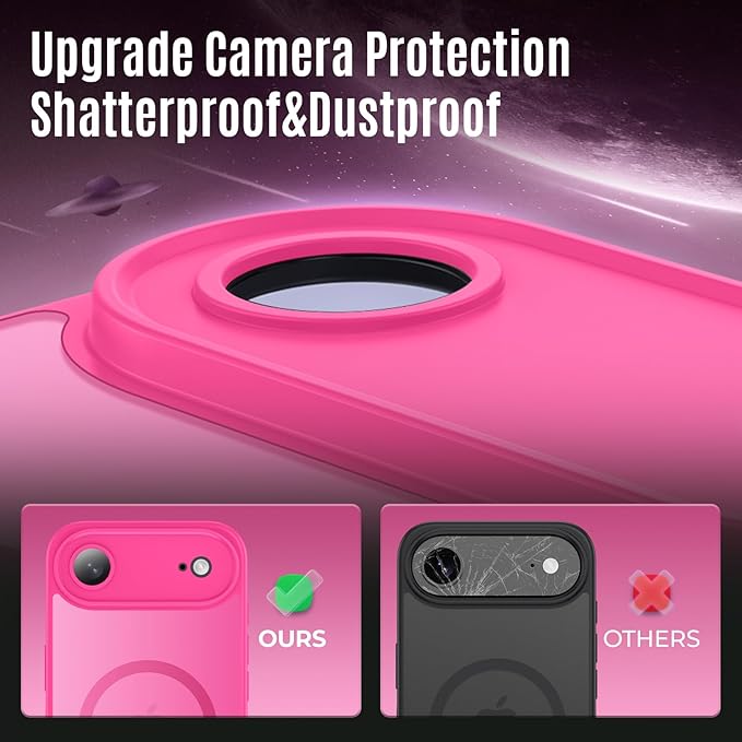 Symcele Designed for iPhone Air Case, Compatible with MagSafe, [Camera Protection] [15FT Military Drop Protection] Shockproof Translucent Matte Anti-Slip Thin Slim Phone Case, 6.5", Hot Pink