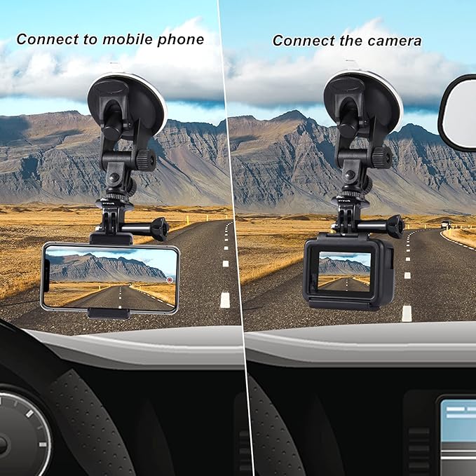 PULUZ Suction Cup Mount for Gopro Car Mount, Adjustable Vehicle Window & Windshield Mount Holder, Compatible with GoPro Hero 12 11 10 9 8 7/Insta360 X3 x2/DJI OSMO Action Camera Mount