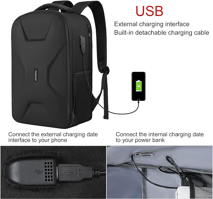 MOSISO 15.6-16 inch 35L Laptop Backpack with USB Charging Port for Women Men, Waterproof Hardshell Travel Business Computer Bag, Anti-Theft Daypack with Luggage Strap, Black